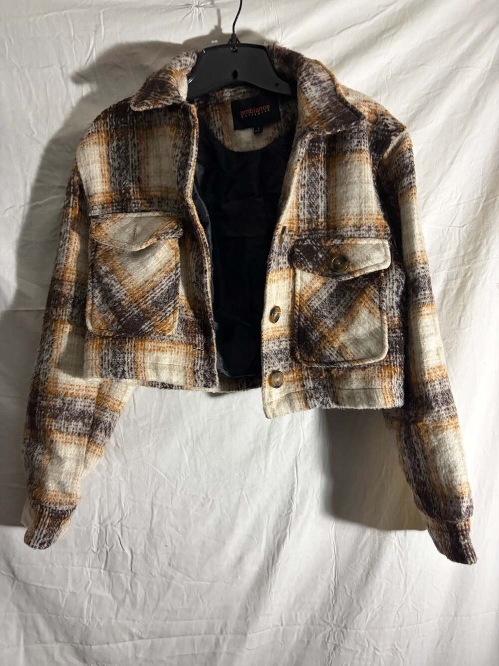 Ambiance Outerwear Women's Brown Plaid Cropped Shacket